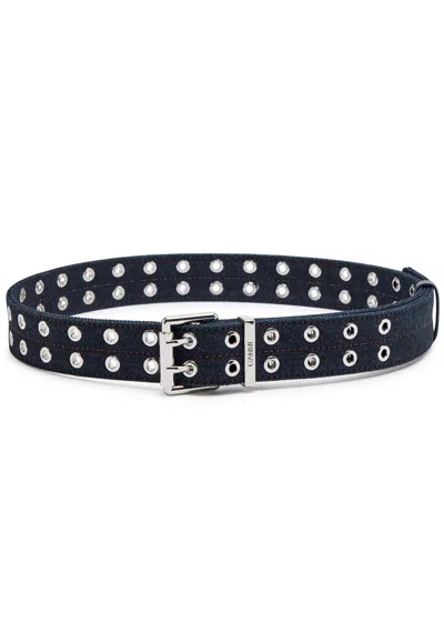 Ganni Eyelet-embellished Denim Belt In Black