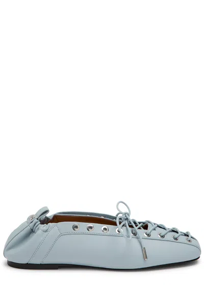 Ganni Eyelet-embellished Faux Leather Ballet Flats In Blue