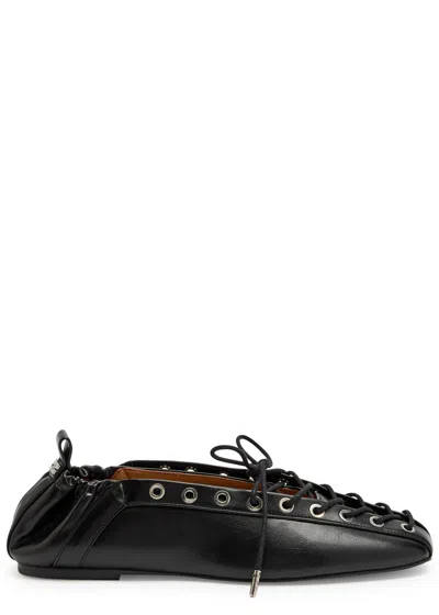 GANNI GANNI EYELET-EMBELLISHED FAUX LEATHER BALLET FLATS