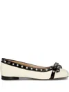 Ganni Eyelet-embellishment Bow-detail Ballet Flats In Weiss