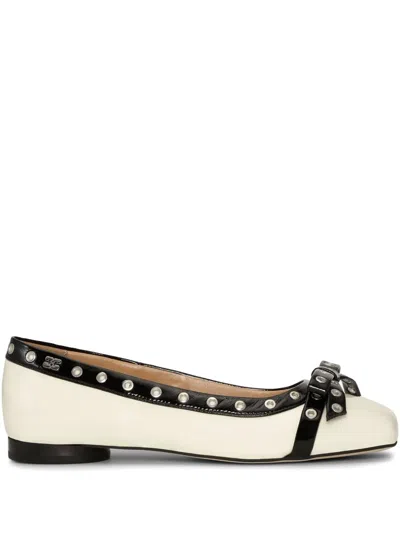 Ganni Eyelet-embellishment Bow-detail Ballet Flats In White
