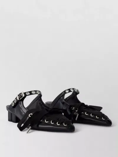 Ganni Eyelet Lace Up Slingback Block Heel Mules In Black