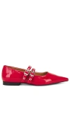 Ganni Pointed Toe Mary Jane Flat In 红色