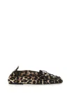 Ganni Brown Lace-up Ballerinas With Metal Eyelets And All-over Print In Fabric Woman