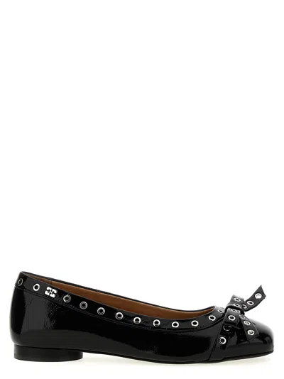 GANNI EYELETS BOW BALLET FLATS