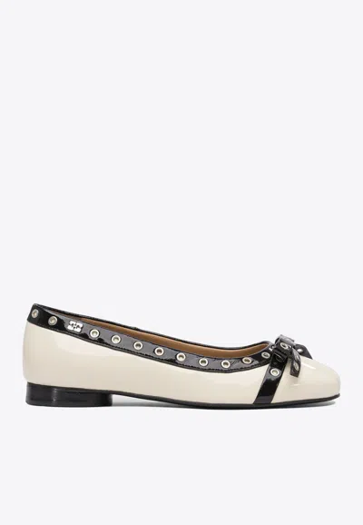 GANNI EYELETS BOW BALLET FLATS