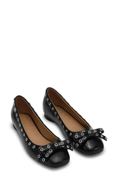 Ganni Eyelets Bow Ballet Pump In Black