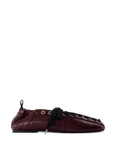 Ganni Pelinova Lace Up Ballerina Shoes Leather In Animal Print