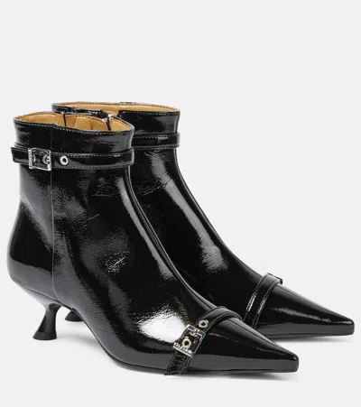 Ganni Eyelets Faux Leather Ankle Boots In Schwarz