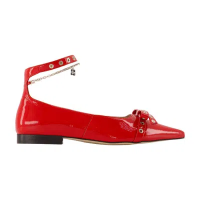 Ganni Eyelets Jewel Ballerinas In Red