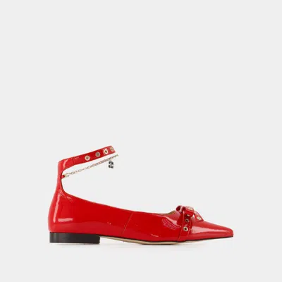 Ganni Eyelets Jewel Ballerinas In Red