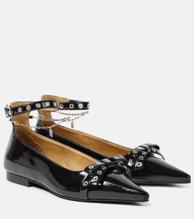 GANNI EYELETS JEWEL FAUX LEATHER BALLET FLATS
