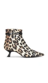 Ganni Eyelets Kitten Heel Boot Satin Print Ankle Boots Brown In Brown