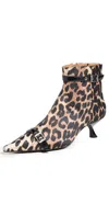 Ganni Eyelets Kitten Heel Satin Print Boots Leopard In Leopard