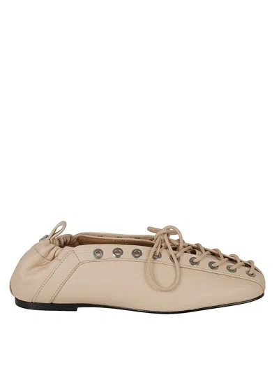 Ganni Eyelets Lace Up Ballerina In Brown