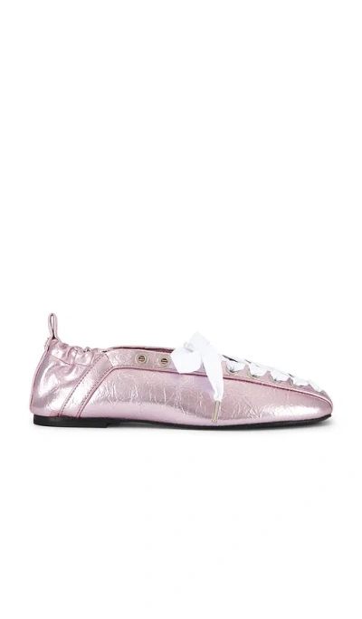 Ganni Eyelets Lace Up Ballerina Flat In Silver