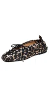 Ganni Brown Lace-up Ballerinas With Metal Eyelets And All-over Print In Fabric Woman In Leopard