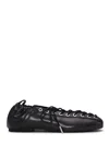 Ganni Eyelets Lace-up Ballerina Flats With Crinkle Oleatex Finish In Black