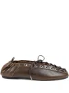 Ganni Khaki Oleatex Lace-up Ballerina Flats In Brown