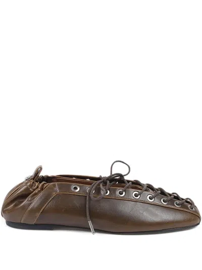 GANNI EYELETS LACE-UP BALLET FLATS