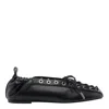Ganni Black Lace-up Ballerinas With Metal Eyelets And Elasticized Ankle In Eco-leather Woman In Black