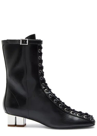 Ganni Eyelets Lace-up Faux Leather Ankle Boots