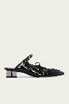 Ganni Eyelets Lace-up Mule In Black Croco