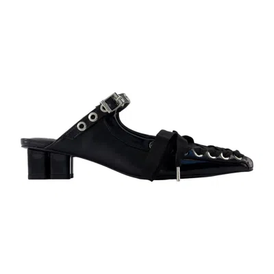 Ganni Eyelets Lace Up Mules In Black