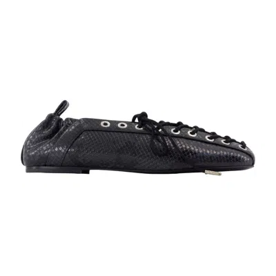 Ganni Eyelets Lace Up Snake Ballerinas In Black