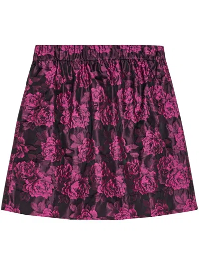 Ganni Botanical-print Jacquard Miniskirt In Cone Flower