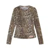 Ganni Leopard Pattern Printed Mesh Long Top