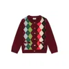 Ganni Womens Tawny Port Rhombus-print Round-neck Wool And Cashmere Cardigan Xl