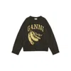 Ganni Jersey With Banana And Logo In Black