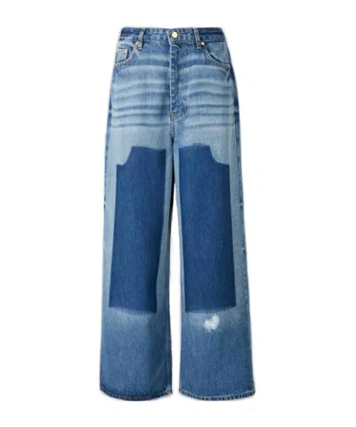 Ganni Fadded Effect Wide Leg Jeans In Blue