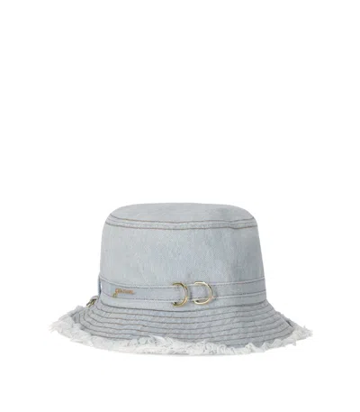 Ganni Faded Denim Bucket Hat In Blue