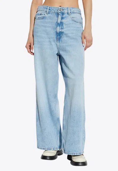 Ganni Faded Wide-leg Jeans In Blue