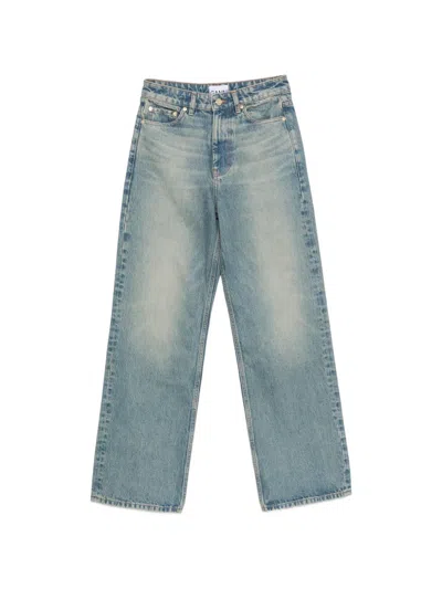 Ganni Faded-effect Wide-leg Jeans In Blue