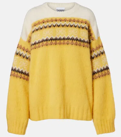 Ganni Fair Isle Alpaca And Wool-blend Intarsia Sweater In Yellow