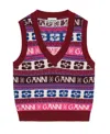 Ganni Logo Jacquard Wool-blend Sweater Vest In Red
