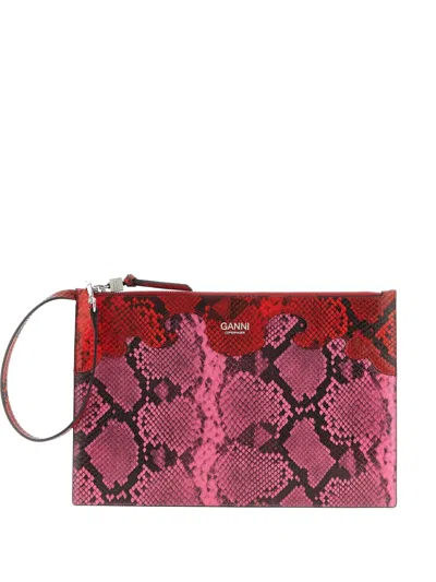 Ganni Fairy Embossed Snake-print Clutch Bag In Multi