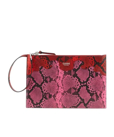 Ganni Fairy Zip Wristlet Bag In Red