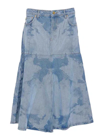 Ganni Bleach Flounce Midi Denim Skirt In Blue