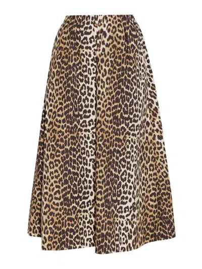 Ganni Long Stretch Skirt With Leopard Print In Animal Print