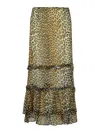 Ganni Animal Print Flared Layered Leopard Skirt
