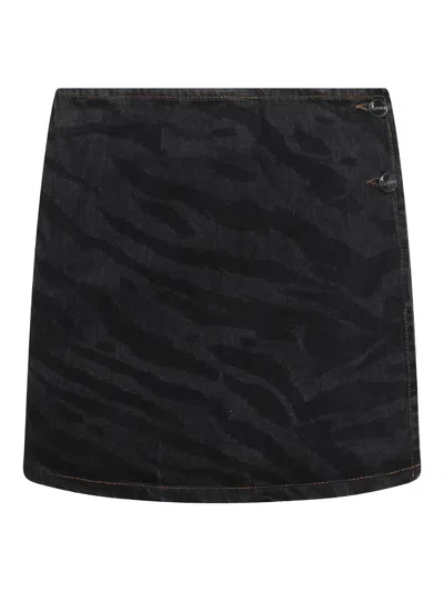 Ganni Black Cotton Skirt In Negro