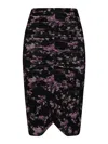 Ganni Floral Mesh Ruched High-waisted Midi Skirt In Purple