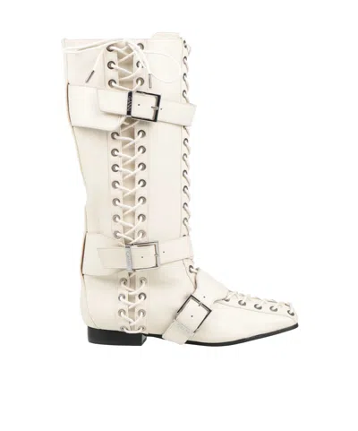 Ganni Fashion Lace-up Square-toe Boots In Multi