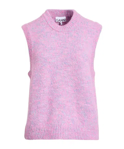 Ganni Fashion Sleeveless Crew Neck Knit Tank Top In Pink