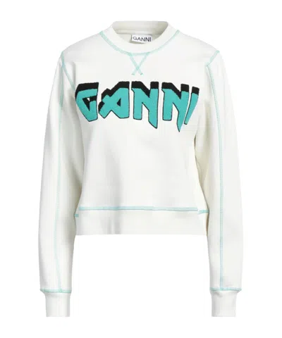 Ganni Fashionable Versatile Solid Color Sweatshirt In White