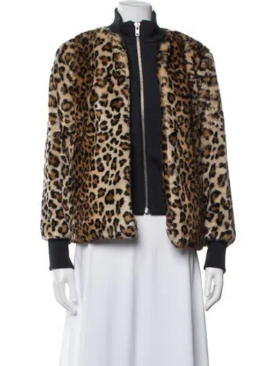 Pre-owned Ganni Faux Fur Animal Print Bomber Jacket In Neutrals